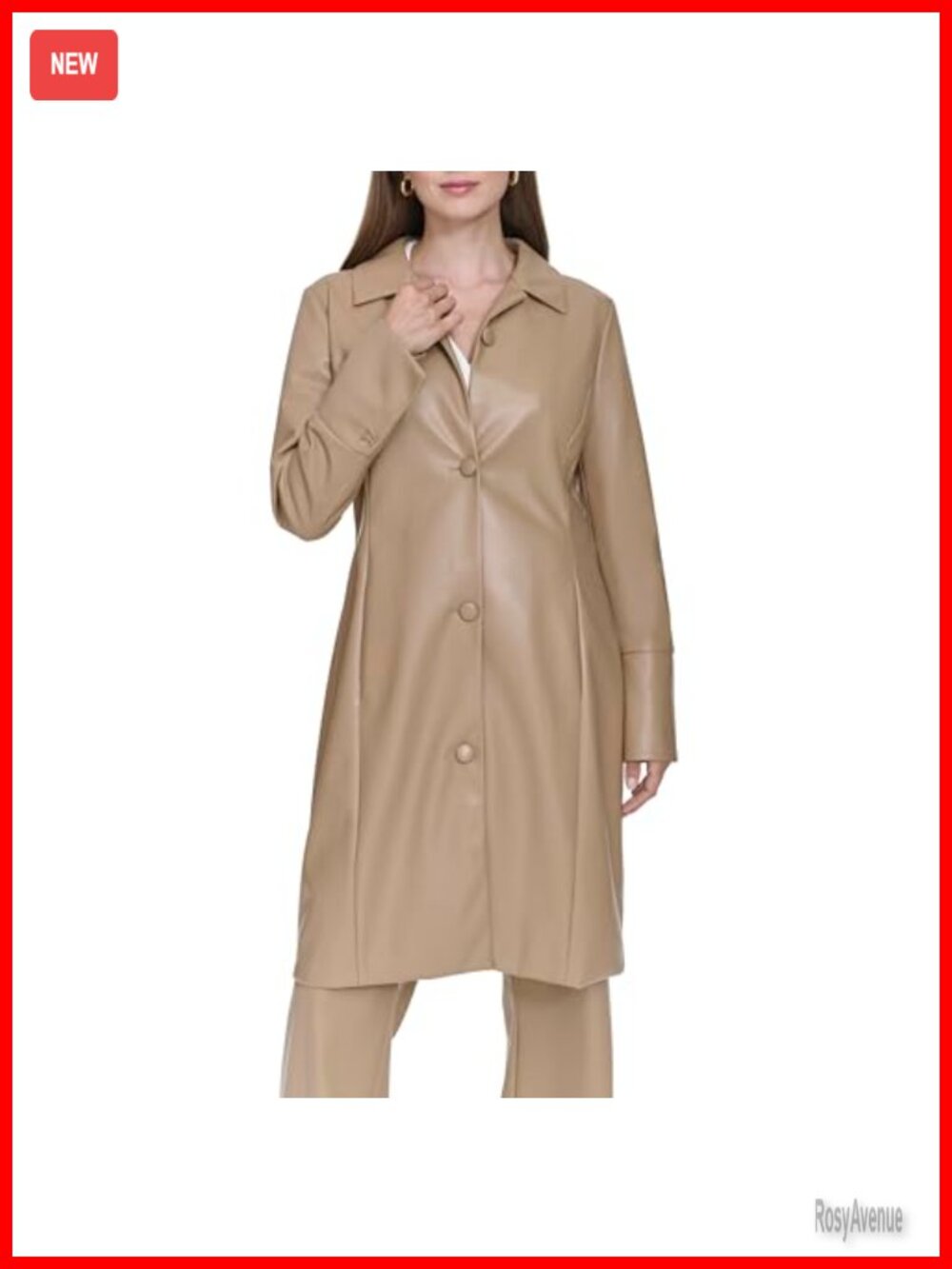 Vegan Leather Trench Coat Long Sleeve Notch Collar Warm Travel Essential